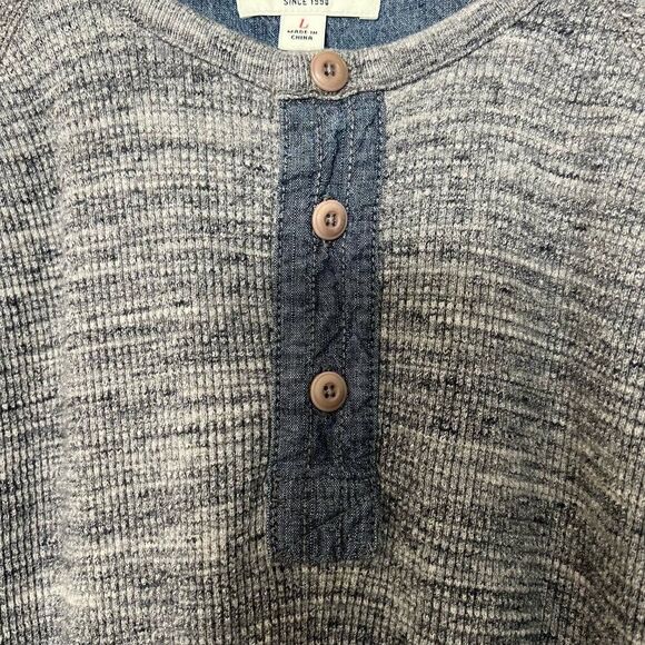 Lucky Brand Mens Polo Shirt Pullover Large Gray 1/4 Button Thermal Henley Cotton - Picture 6 of 13
